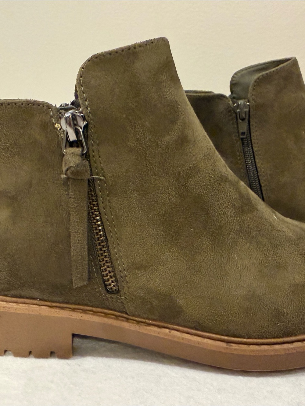 Esprit Sage Green Suede Dual-Zip Ankle Booties